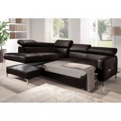 Cotta Canapé d'angle Eduardo II - Marron foncé - Méridienne courte à gauche (vue de face) - Coffre de lit - Fonction couchage -Canapés Soldes Magasin ecksofa eduardo ii echtleder longchair ottomane davorstehend links mit schlaffunktion dunkelbraun 5152516