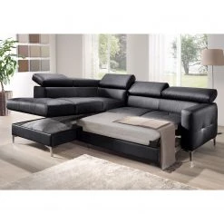 Cotta Canapé d'angle Eduardo II - Noir - Méridienne courte à gauche (vue de face) - Coffre de lit - Fonction couchage 13 Cotta Canapé d'angle Eduardo II - Noir - Méridienne courte à gauche (vue de face) - Coffre de lit - Fonction couchage -Canapés Soldes Magasin ecksofa eduardo ii echtleder longchair ottomane davorstehend links mit schlaffunktion schwarz 5152420