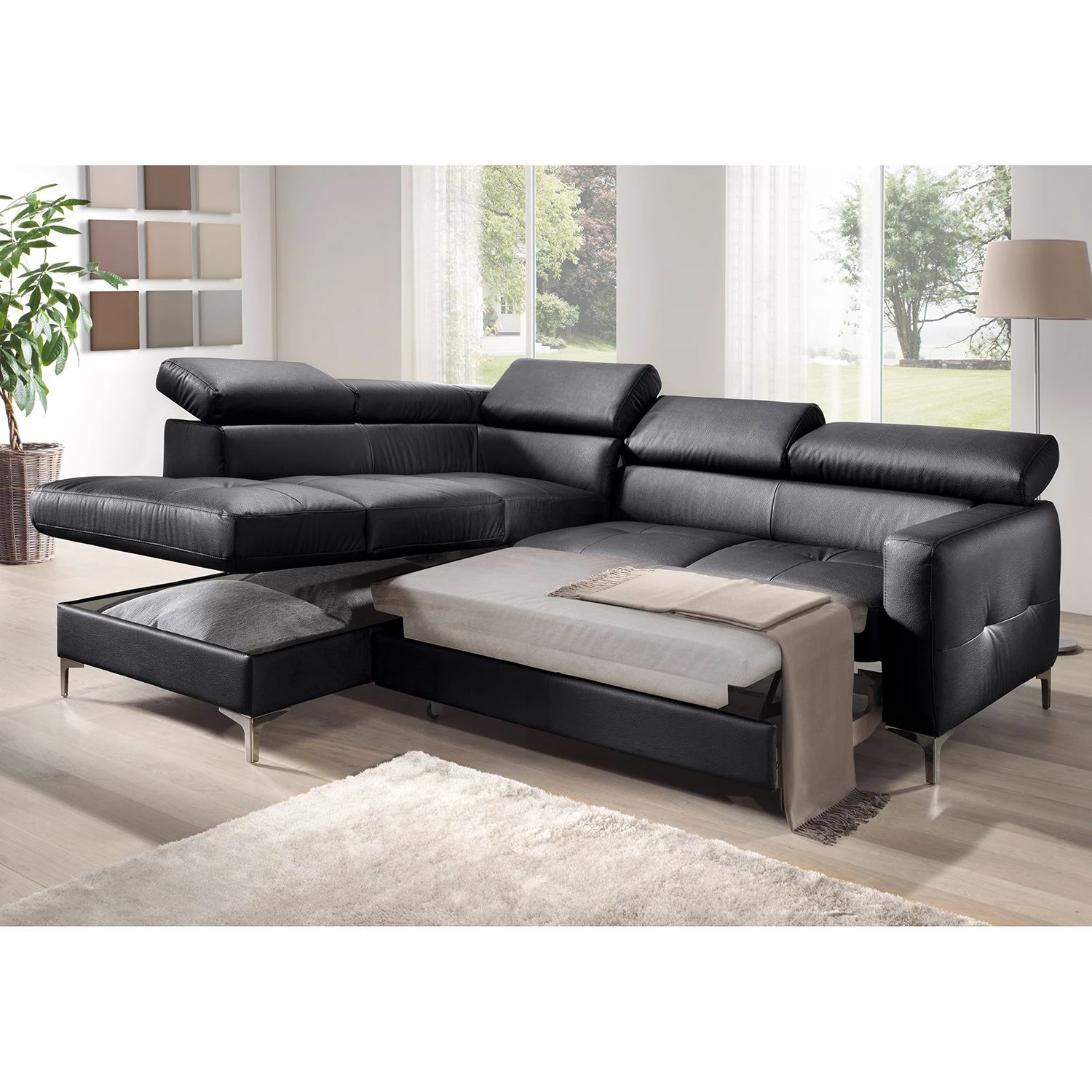 Cotta Canapé d'angle Eduardo II - Noir - Méridienne courte à gauche (vue de face) - Coffre de lit - Fonction couchage 4 Cotta Canapé d'angle Eduardo II - Noir - Méridienne courte à gauche (vue de face) - Coffre de lit - Fonction couchage – Image 4