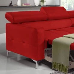 Cotta Canapé d'angle Eduardo - Rouge - Méridienne courte à droite (vue de face) - Coffre de lit - Fonction couchage -Canapés Soldes Magasin ecksofa eduardo kunstleder longchair ottomane davorstehend rechts mit schlaffunktion rot 3465405