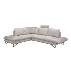 Fredriks Canapé d'angle Enzo - Tissu structuré beige - Méridienne à gauche (vue de face) - 2 appui-tête