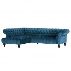 Jack & Alice Canapé d'angle Fireside - Bleu pétrole - Méridienne longue à gauche (vue de face)