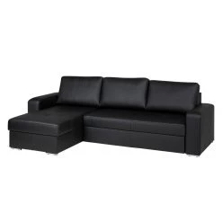 Fredriks Canapé d'angle Giglio (convertible) - Cuir synthétique noir - Méridienne qui peut être montée à droite ou à gauche -Canapés Soldes Magasin ecksofa gigilio mit schlaffunktion kunstleder schwarz ottomane rechts links montierbar 1318535