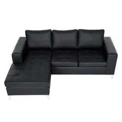 Loftscape Canapé d'angle Giulia - Noir - Méridienne courte à gauche (vue de face) -Canapés Soldes Magasin ecksofa giulia echtleder schwarz longchair davorstehend links 530647