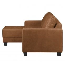 Ars Natura Canapé d'angle Greenwood - Aspect cuir vieilli - Cognac - Méridienne courte à gauche (vue de face) -Canapés Soldes Magasin ecksofa greenwood antiklederlook ottomane davorstehend links cognac 4500312