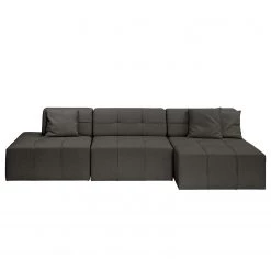 Fredriks Canapé d'angle Healy - Gris foncé - Méridienne courte à droite (vue de face) - Avec repose-pieds -Canapés Soldes Magasin ecksofa healy filz longchair ottomane davorstehend rechts mit hocker taupe 4772768