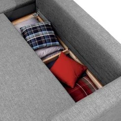 Tom Tailor Canapé d'angle Heaven Casual - Tissu TBO : 29 moody grey - Méridienne courte à gauche (vue de face) - Fonction couchage - Coffre de lit -Canapés Soldes Magasin ecksofa heaven casual mit schlaffunktion webstoff granit longchair davorstehend links 267147