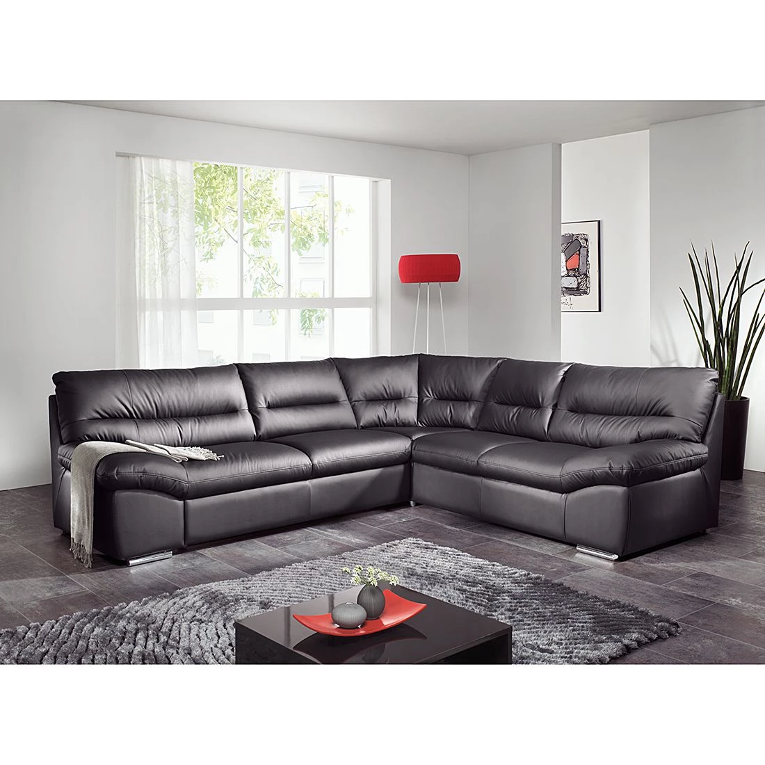 Cotta Canapé d'anle Howard (convertible) - Cuir synthétique noir - Fonction couchage à gauche (vue de face) 2 Cotta Canapé d'anle Howard (convertible) - Cuir synthétique noir - Fonction couchage à gauche (vue de face) – Image 2