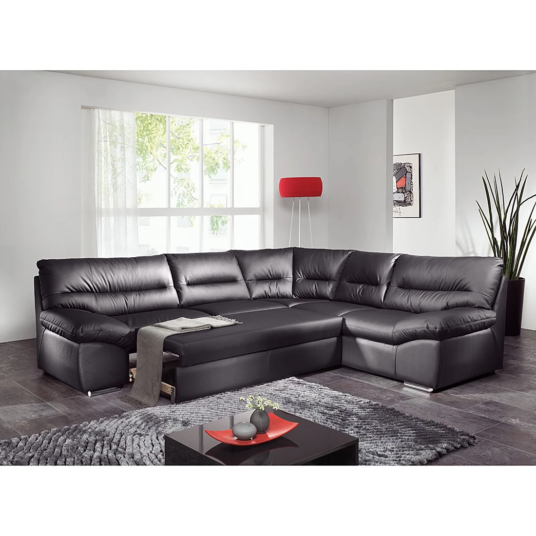 Cotta Canapé d'anle Howard (convertible) - Cuir synthétique noir - Fonction couchage à gauche (vue de face) 3 Cotta Canapé d'anle Howard (convertible) - Cuir synthétique noir - Fonction couchage à gauche (vue de face) – Image 3