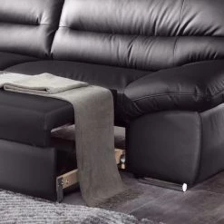 Cotta Canapé d'anle Howard (convertible) - Cuir synthétique noir - Fonction couchage à droite (vue de face) -Canapés Soldes Magasin ecksofa howard mit schlaffunktion kunstleder schwarz bettfunktion davorstehend rechts 264391