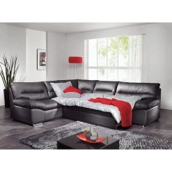 Cotta Canapé d'anle Howard (convertible) - Cuir synthétique noir - Fonction couchage à droite (vue de face) -Canapés Soldes Magasin ecksofa howard mit schlaffunktion kunstleder schwarz bettfunktion davorstehend rechts 264395