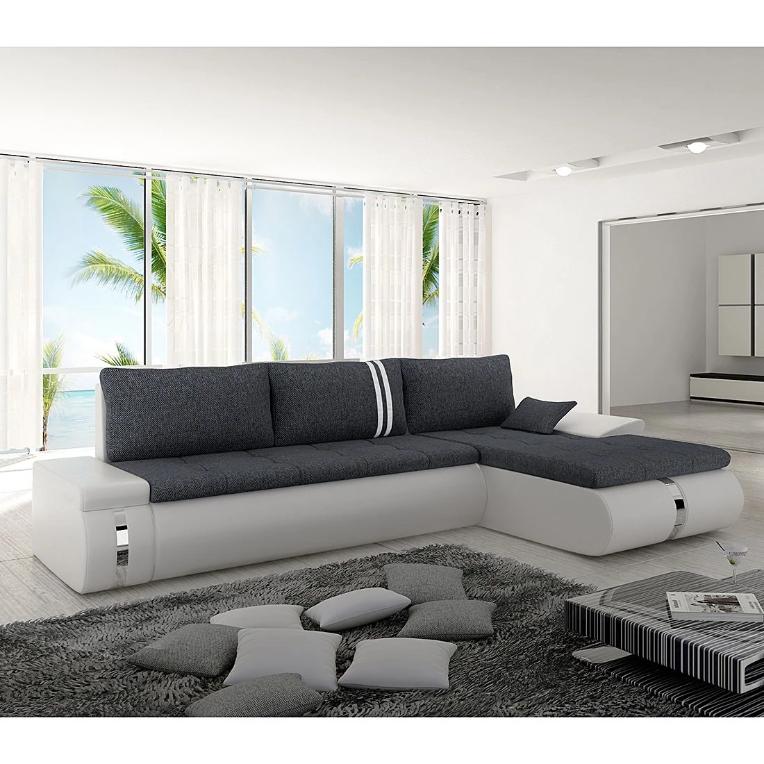 Mooved Canapé d'angle Huelva (convertible) - Blanc / Gris - Méridienne courte à droite (vue de face) 2 Mooved Canapé d'angle Huelva (convertible) - Blanc / Gris - Méridienne courte à droite (vue de face) – Image 2