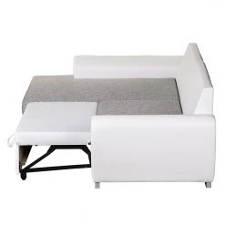 Roomscape Canapé d'angle Ilona (convertible) - Méridienne courte à gauche (vue de face) -Canapés Soldes Magasin ecksofa ilona mit schlaffunktion kunstleder weiss webstoff grau ottomane davorstehend links 382958