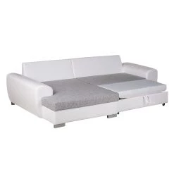 Roomscape Canapé d'angle Ilona (convertible) - Méridienne courte à gauche (vue de face) -Canapés Soldes Magasin ecksofa ilona mit schlaffunktion kunstleder weiss webstoff grau ottomane davorstehend links 382960