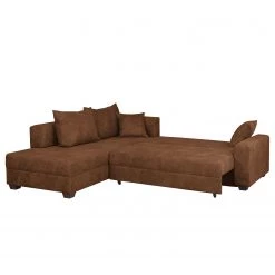Loftscape Canapé d'angle Inywa - Convertible / montable des deux côtés - Aspect cuir antique - Microfibre Priya: Cognac - Avec fonction couchage -Canapés Soldes Magasin ecksofa inywa mit schlaffunktion beidseitig montierbar antiklederlook cognac 4789892