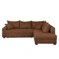 Loftscape Canapé d'angle Inywa - Convertible / montable des deux côtés - Aspect cuir antique - Microfibre Priya: Cognac - Avec fonction couchage -Canapés Soldes Magasin ecksofa inywa mit schlaffunktion beidseitig montierbar antiklederlook cognac 4789896