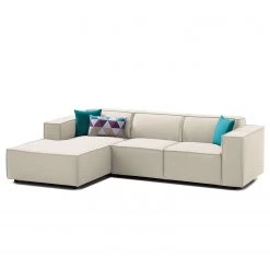 Canapé d'angle Kinx I - Tissu Osta: Blanc vieilli - Méridienne courte à gauche (vue de face) - Sans fonction