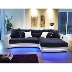 Loftscape Canapé d'angle Lanai (éclairage fourni) - Bleu foncé / Blanc 9 Loftscape Canapé d'angle Lanai (éclairage fourni) - Bleu foncé / Blanc -Canapés Soldes Magasin ecksofa lanai inkl beleuchtung kunstleder microfaser longchair beidseitig montierbar dunkelblau 3198341