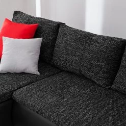 Fredriks Canapé d'angle Laza - convertible - Imitation cuir / Tissu - Noir - Méridienne courte à gauche (vue de face) -Canapés Soldes Magasin ecksofa laza mit schlaffunktion kunstleder webstoff longchair davorstehend links schwarz 4972640