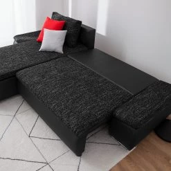 Fredriks Canapé d'angle Laza - convertible - Imitation cuir / Tissu - Noir - Méridienne courte à gauche (vue de face) -Canapés Soldes Magasin ecksofa laza mit schlaffunktion kunstleder webstoff longchair davorstehend links schwarz 4972648