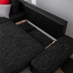 Fredriks Canapé d'angle Laza - convertible - Imitation cuir / Tissu - Noir - Méridienne courte à gauche (vue de face) -Canapés Soldes Magasin ecksofa laza mit schlaffunktion kunstleder webstoff longchair davorstehend links schwarz 4972652