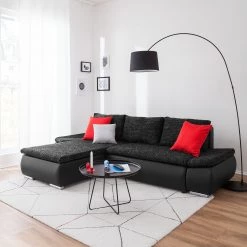 Fredriks Canapé d'angle Laza - convertible - Imitation cuir / Tissu - Noir - Méridienne courte à gauche (vue de face) -Canapés Soldes Magasin ecksofa laza mit schlaffunktion kunstleder webstoff longchair davorstehend links schwarz 4972660