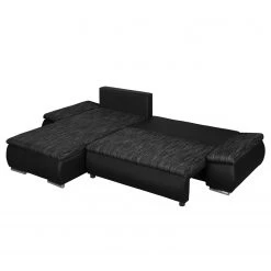 Fredriks Canapé d'angle Laza - convertible - Imitation cuir / Tissu - Noir - Méridienne courte à gauche (vue de face) -Canapés Soldes Magasin ecksofa laza mit schlaffunktion kunstleder webstoff longchair davorstehend links schwarz 4972696