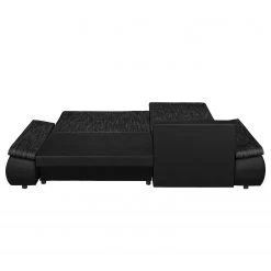 Fredriks Canapé d'angle Laza - convertible - Imitation cuir / Tissu - Noir - Méridienne courte à gauche (vue de face) -Canapés Soldes Magasin ecksofa laza mit schlaffunktion kunstleder webstoff longchair davorstehend links schwarz 4972716