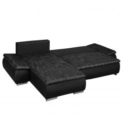 Fredriks Canapé d'angle Laza - convertible - Imitation cuir / Tissu - Noir - Méridienne courte à gauche (vue de face) -Canapés Soldes Magasin ecksofa laza mit schlaffunktion kunstleder webstoff longchair davorstehend links schwarz 4972720