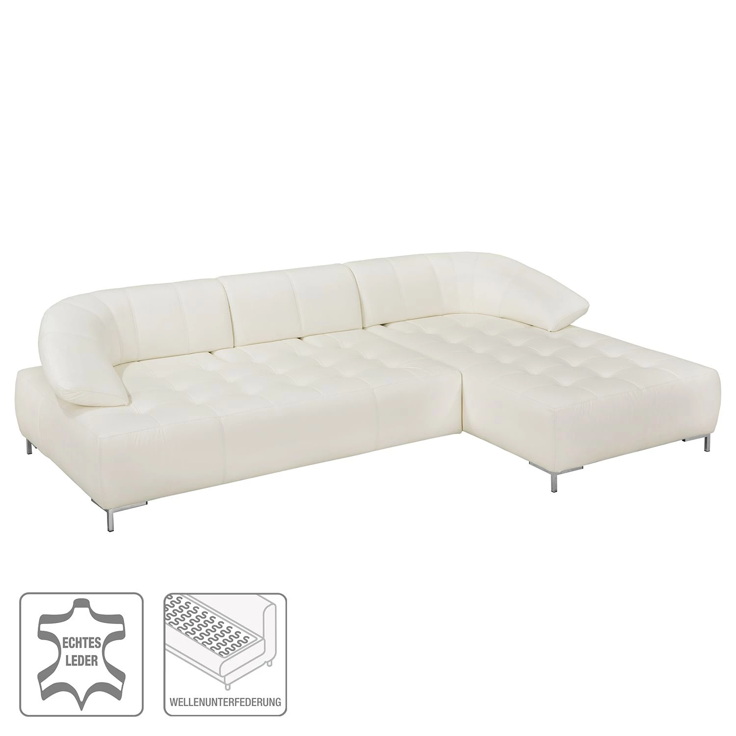 Fredriks Canapé d'angle Lyneal Cuir véritable - Blanc - Méridienne longue à droite (vue de face) 2 Fredriks Canapé d'angle Lyneal Cuir véritable - Blanc - Méridienne longue à droite (vue de face) – Image 2