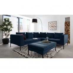Studio Copenhagen Canapé d’angle Madison II - Velours Shyla: Bleu foncé - Angle à gauche (vu de face) -Canapés Soldes Magasin ecksofa madison ii samt 3 sitzer davorstehend links stoff shyla dunkelblau 5169456