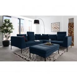 Studio Copenhagen Canapé d’angle Madison II - Velours Shyla: Bleu foncé - Angle à gauche (vu de face) -Canapés Soldes Magasin ecksofa madison ii samt 3 sitzer davorstehend links stoff shyla dunkelblau 5169460