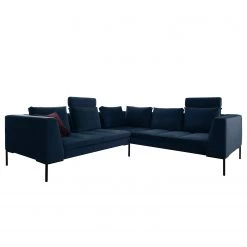 Studio Copenhagen Canapé d’angle Madison II - Velours Shyla: Bleu foncé - Angle à gauche (vu de face) -Canapés Soldes Magasin ecksofa madison ii samt 3 sitzer davorstehend links stoff shyla dunkelblau 5234868
