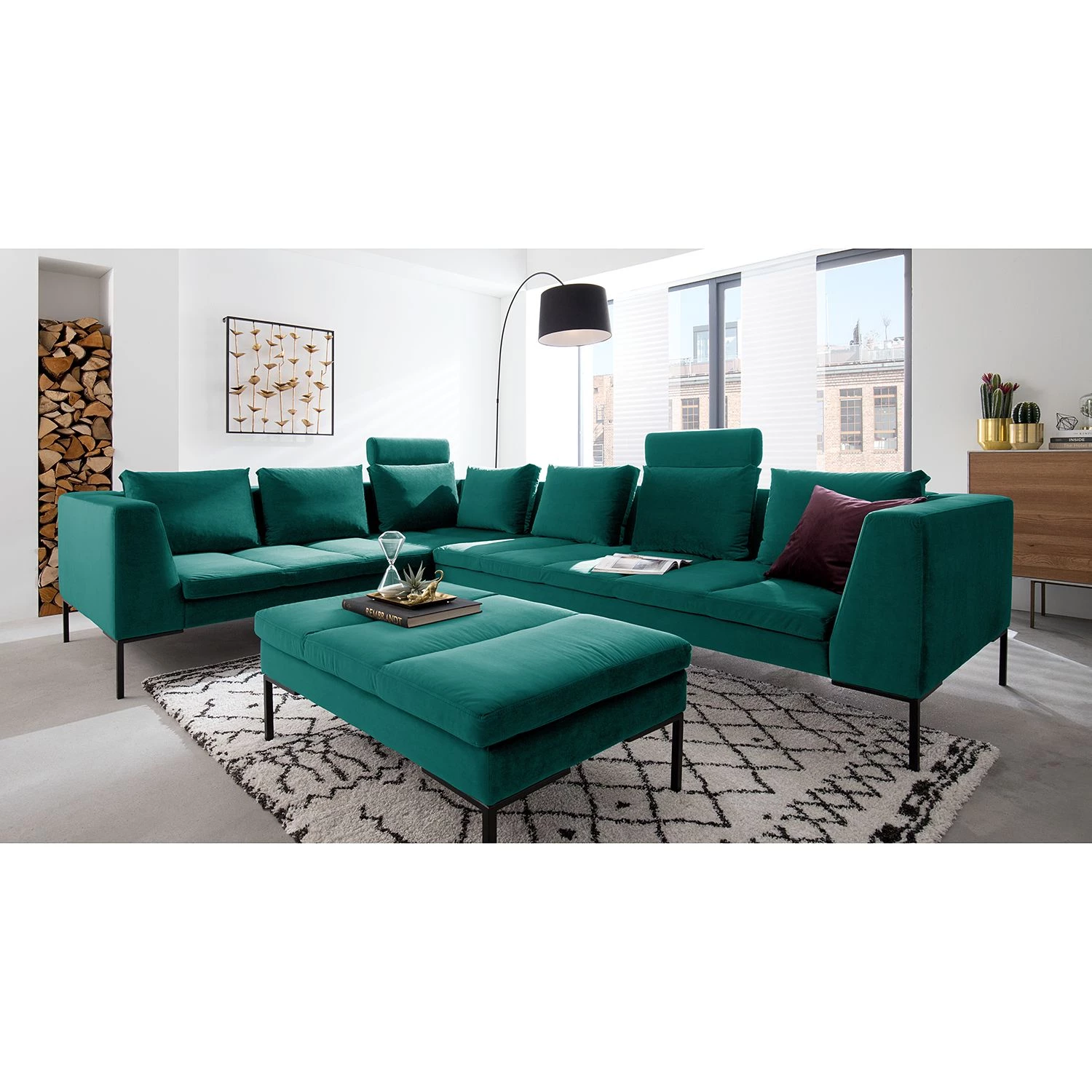 Studio Copenhagen Canapé d’angle Madison III - Velours Shyla: Pétrol - Angle à gauche (vu de face) 4 Studio Copenhagen Canapé d’angle Madison III - Velours Shyla: Pétrol - Angle à gauche (vu de face) – Image 4