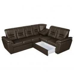 Modoform Canapé d'angle Marquette (convertible) - Angle à droite (vu de face) -Canapés Soldes Magasin ecksofa marquette mit schlaffunktion kunstleder dunkelbraun 2 sitzer davorstehend rechts 4085292