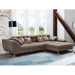 Home Design Canapé d'angle Merizo - Microfibre Marron Méridienne longue montable à gauche ou droite -Canapés Soldes Magasin ecksofa merizo microfaser braun longchair beidseitig montierbar 2014962