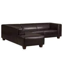 Maison Belfort Canapé d'angle Nespolo Cuir véritable - Méridienne longue à gauche (vue de face) -Canapés Soldes Magasin ecksofa nespolo echtleder dunkelbraun ottomane davorstehend links 4576764