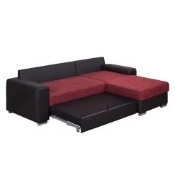 Fredriks Canapé d'angle Dulmen (convertible) - Imitation cuir / Tissu structuré Méridienne à Â  monter gauche ou droite - Noir / Rouge -Canapés Soldes Magasin ecksofa palma mit schlaffunktion kunstleder strukturstoff schwarz rot 1150966