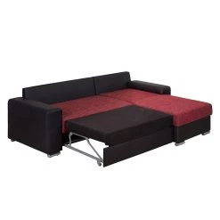 Fredriks Canapé d'angle Dulmen (convertible) - Imitation cuir / Tissu structuré Méridienne à Â  monter gauche ou droite - Noir / Rouge -Canapés Soldes Magasin ecksofa palma mit schlaffunktion kunstleder strukturstoff schwarz rot 1150970