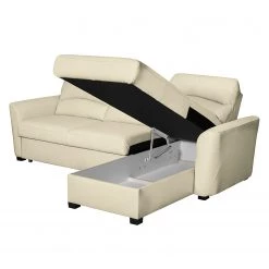 Canapé d'angle Parilla (convertible) - Ecru - Méridienne courte à droite (vue de face) -Canapés Soldes Magasin ecksofa parilla mit schlaffunktion kunstleder longchair davorstehend rechts ecru 5071080