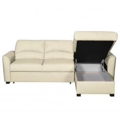 Canapé d'angle Parilla (convertible) - Ecru - Méridienne courte à droite (vue de face) -Canapés Soldes Magasin ecksofa parilla mit schlaffunktion kunstleder longchair davorstehend rechts ecru 5071084