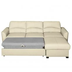 Canapé d'angle Parilla (convertible) - Ecru - Méridienne courte à droite (vue de face) -Canapés Soldes Magasin ecksofa parilla mit schlaffunktion kunstleder longchair davorstehend rechts ecru 5071088