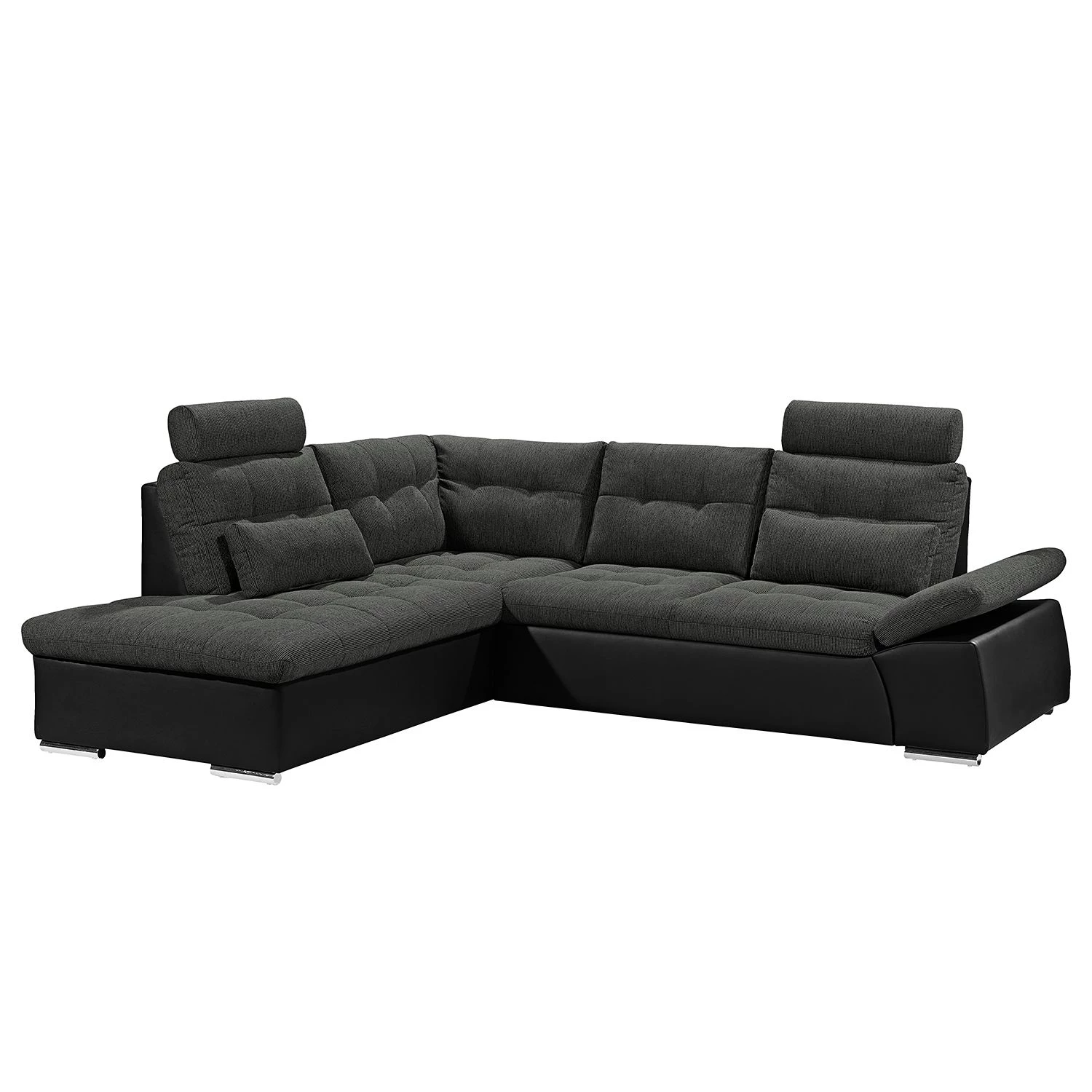 Fredriks Canapé d'angle Puntiro (convertible) - Cuir synthétique Lilo / Tissu structuré Satur: Noit / Anthracite - Méridienne longue à gauche (vue de face) 1 Fredriks Canapé d'angle Puntiro (convertible) - Cuir synthétique Lilo / Tissu structuré Satur: Noit / Anthracite - Méridienne longue à gauche (vue de face)