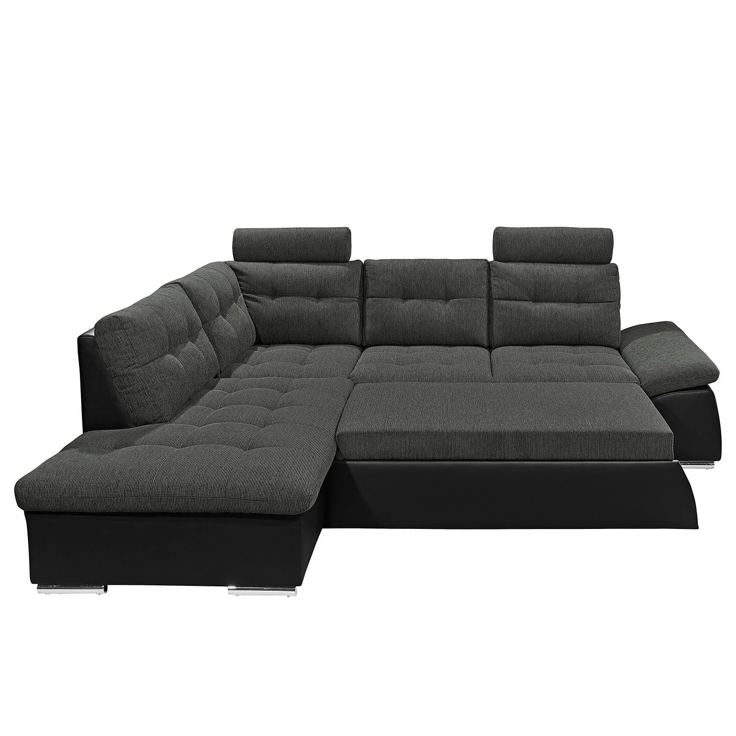 Fredriks Canapé d'angle Puntiro (convertible) - Cuir synthétique Lilo / Tissu structuré Satur: Noit / Anthracite - Méridienne longue à gauche (vue de face) 8 Fredriks Canapé d'angle Puntiro (convertible) - Cuir synthétique Lilo / Tissu structuré Satur: Noit / Anthracite - Méridienne longue à gauche (vue de face) – Image 8