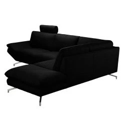 Loftscape Canapé d'angle Sharon - Tissu noir - Méridienne à droite (vue de face) - 2 appuis-tête -Canapés Soldes Magasin ecksofa sharon webstoff schwarz ottomane davorstehend rechts 414104