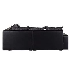 Fredriks Canapé d'angle Sibenik - Méridienne courte à droite (vue de face) - Avec repose-pieds -Canapés Soldes Magasin ecksofa sibenik mit hocker kunstleder schwarz strukturstoff schwarz grau ottomane davorstehend rechts 399286