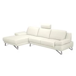 Loftscape Canapé d'angle Silvano - Imitation cuir blanc - Méridienne à gauche (vue de face) Sans appui-tête