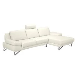 Loftscape Canapé d'angle Silvano - Imitation cuir blanc - Méridienne à droite (vue de face) Sans appui-tête