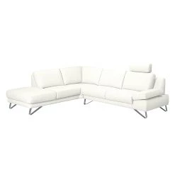 Loftscape Canapé d'angle Silvano - Cuir synthétique blanc - Méridienne à gauche (vue de face) - 1 appui-tête