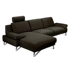 Loftscape Canapé d'angle Silvano - Tissu marron noir - Méridienne à gauche (vue de face) Avec 1 appui-tête -Canapés Soldes Magasin ecksofa silvano webstoff braun schwarz longchair davorstehend links 514193